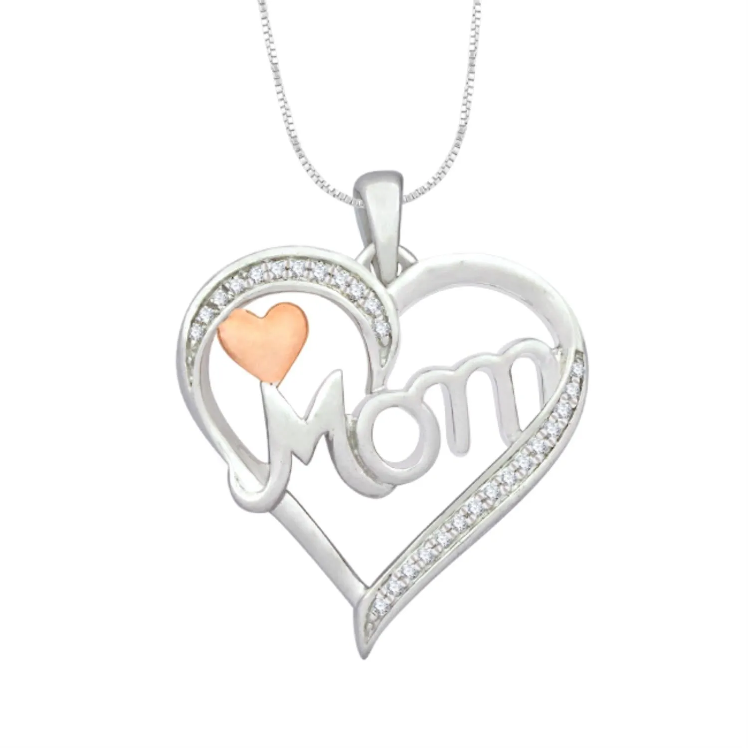 1/12 CTW Diamond Heart Mom 18-inch Pendant in Sterling Silver