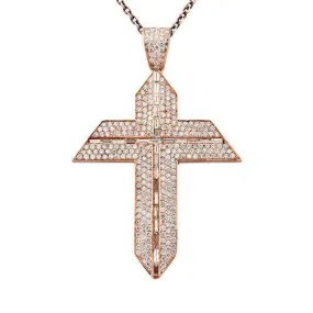 14k Rose Gold Diamond Cross Pendant 10.42 Ctw