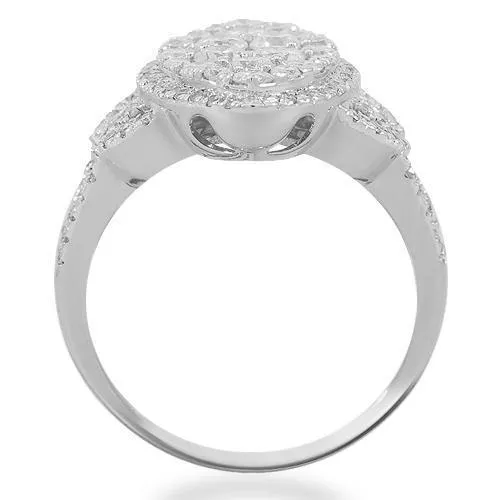 14K Solid White Gold Womens Diamond Cocktail Ring 1.48 Ctw