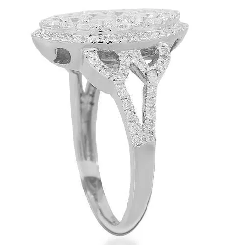 14K Solid White Gold Womens Diamond Cocktail Ring 1.48 Ctw