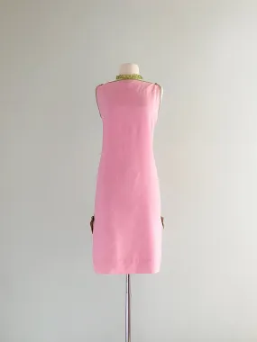 1960's Sandpiper by Tori Richards Baby Pink and Green Shift Dress / SM