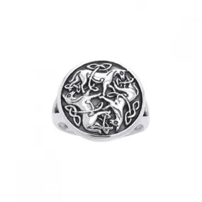 A stylized equestrian triquetra ~ Celtic Knotwork Horse Sterling Silver Ring TRI1113