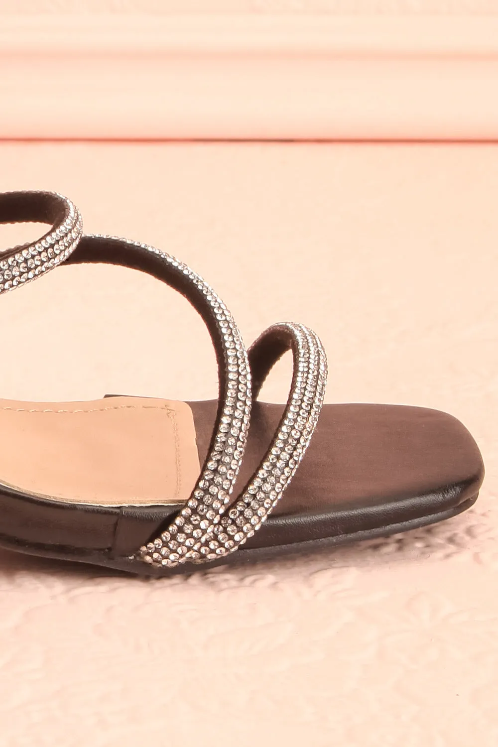 Adele Black | Slip-on Sparkly Heeled Sandals