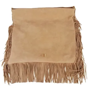 Baldinini Trend Chic Beige Suede Fringe Shoulder Bag