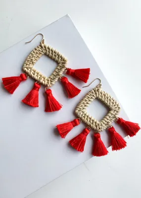 Barbuda Diamond Woven Red Fringe Drops