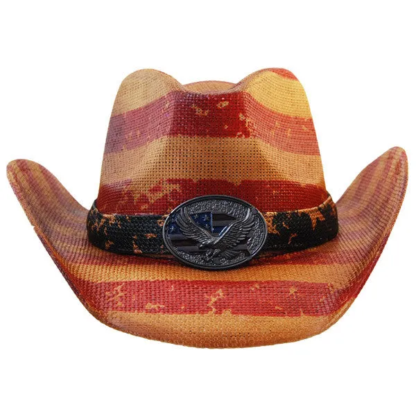 California Hat Company - Vintage American Flag Cowboy Hat With Eagle