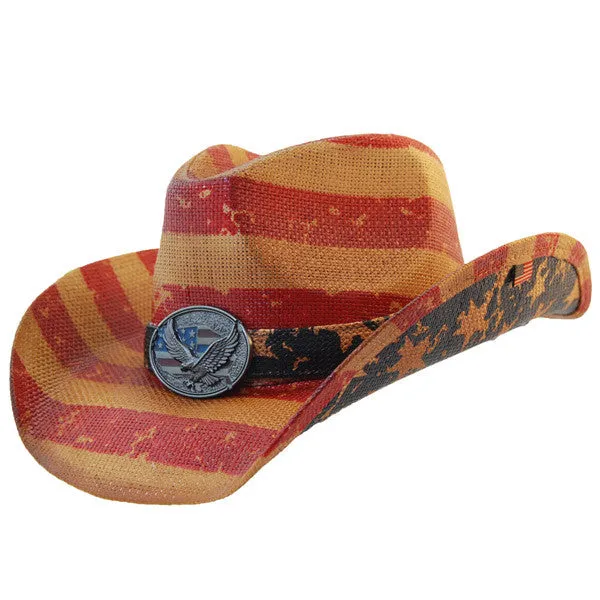 California Hat Company - Vintage American Flag Cowboy Hat With Eagle