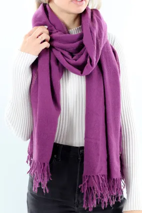 Cashmere Blend Scarf with Fringes - Purple 26x80 in