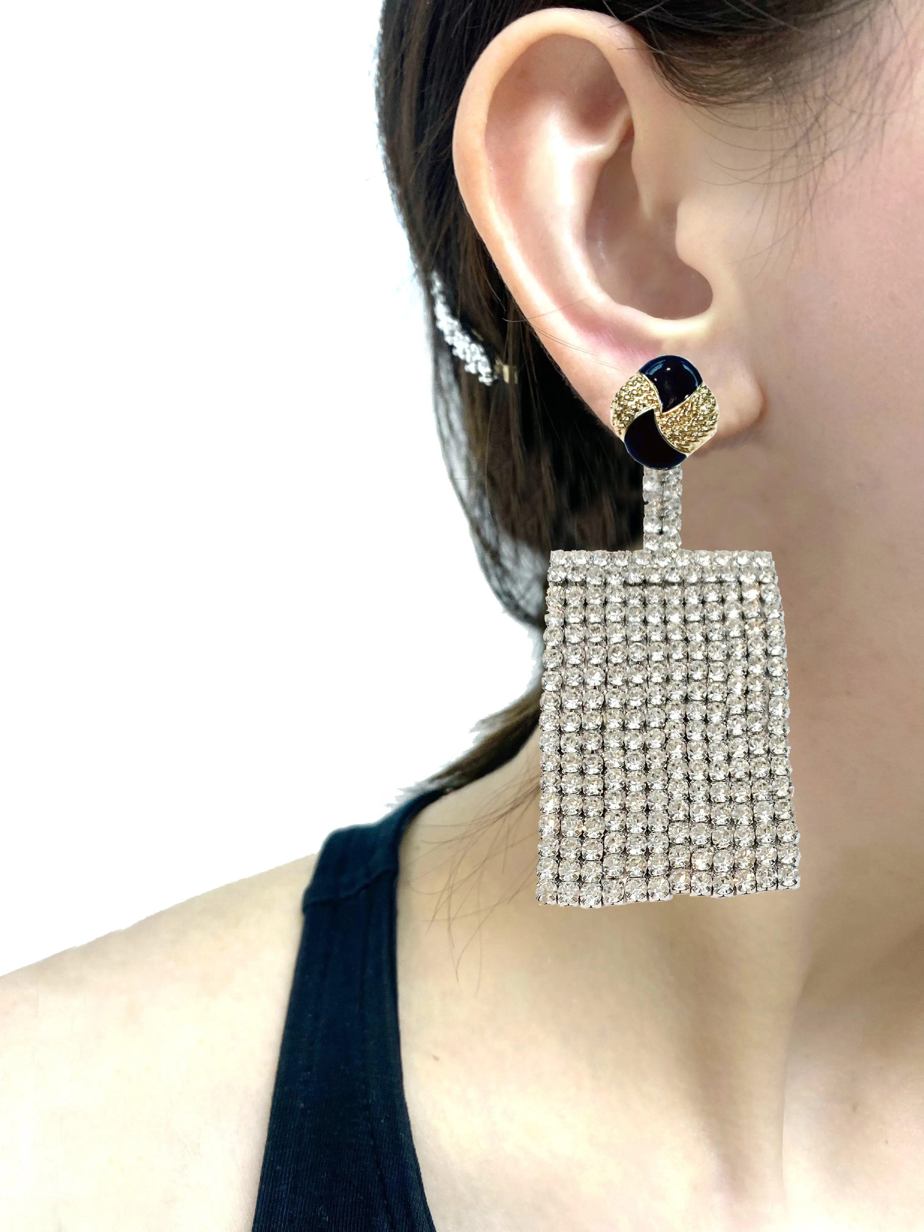 CLASSIC STUD CRYSTAL FRINGE EARRINGS