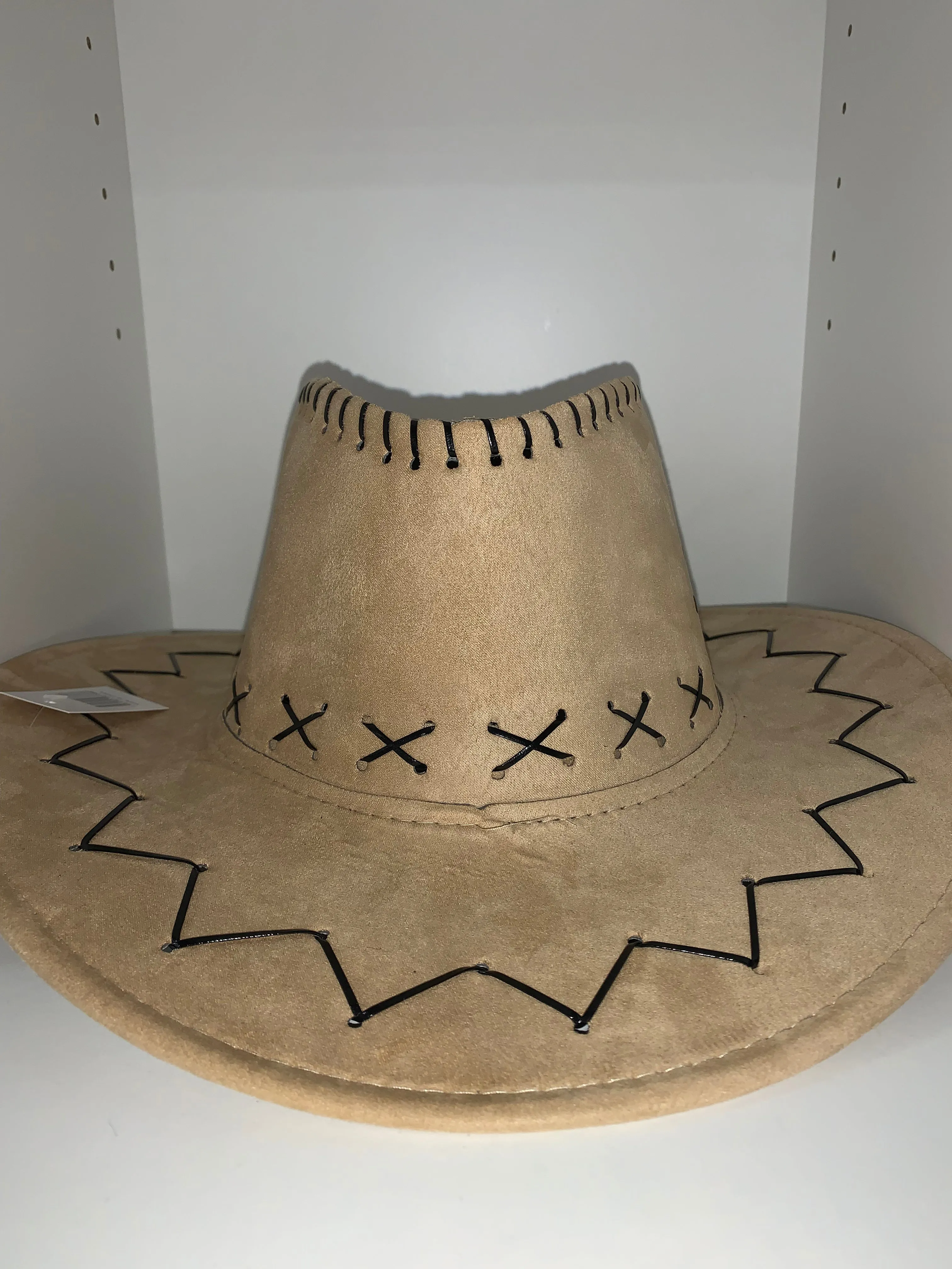 Cowboy Hat - Beige Suede with leather trim