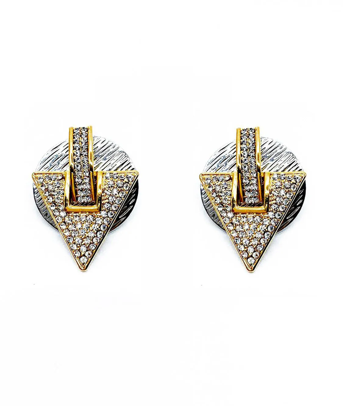 DETACHABLE TRIANGULAR STUD GLASS CRYSTAL EARRINGS