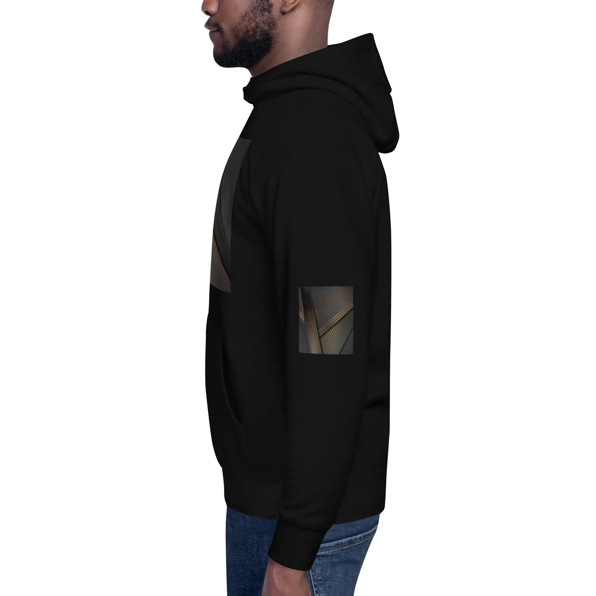 Elevate Your Style with Our Unisex Hoodie - Black & Gold Triangle Print