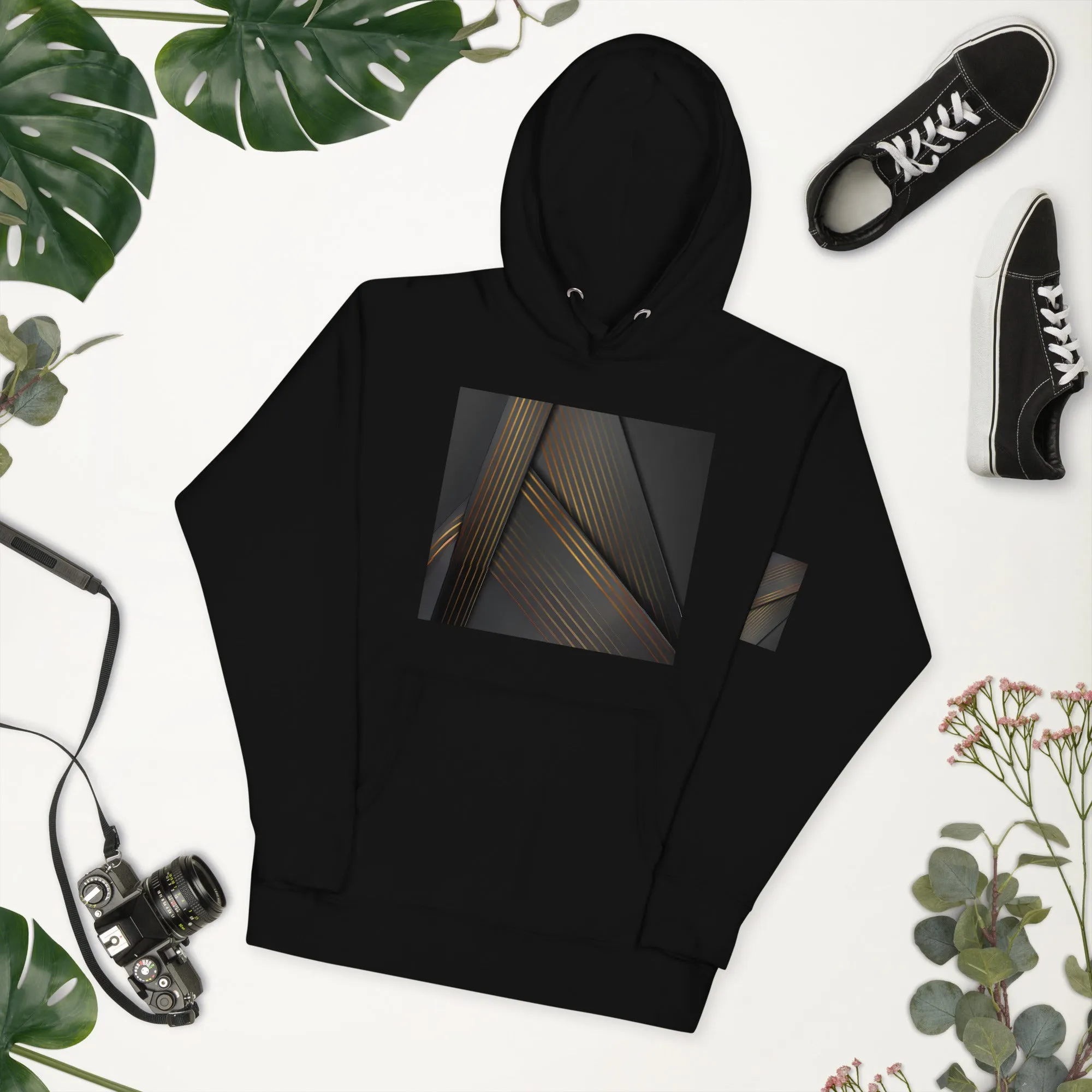 Elevate Your Style with Our Unisex Hoodie - Black & Gold Triangle Print