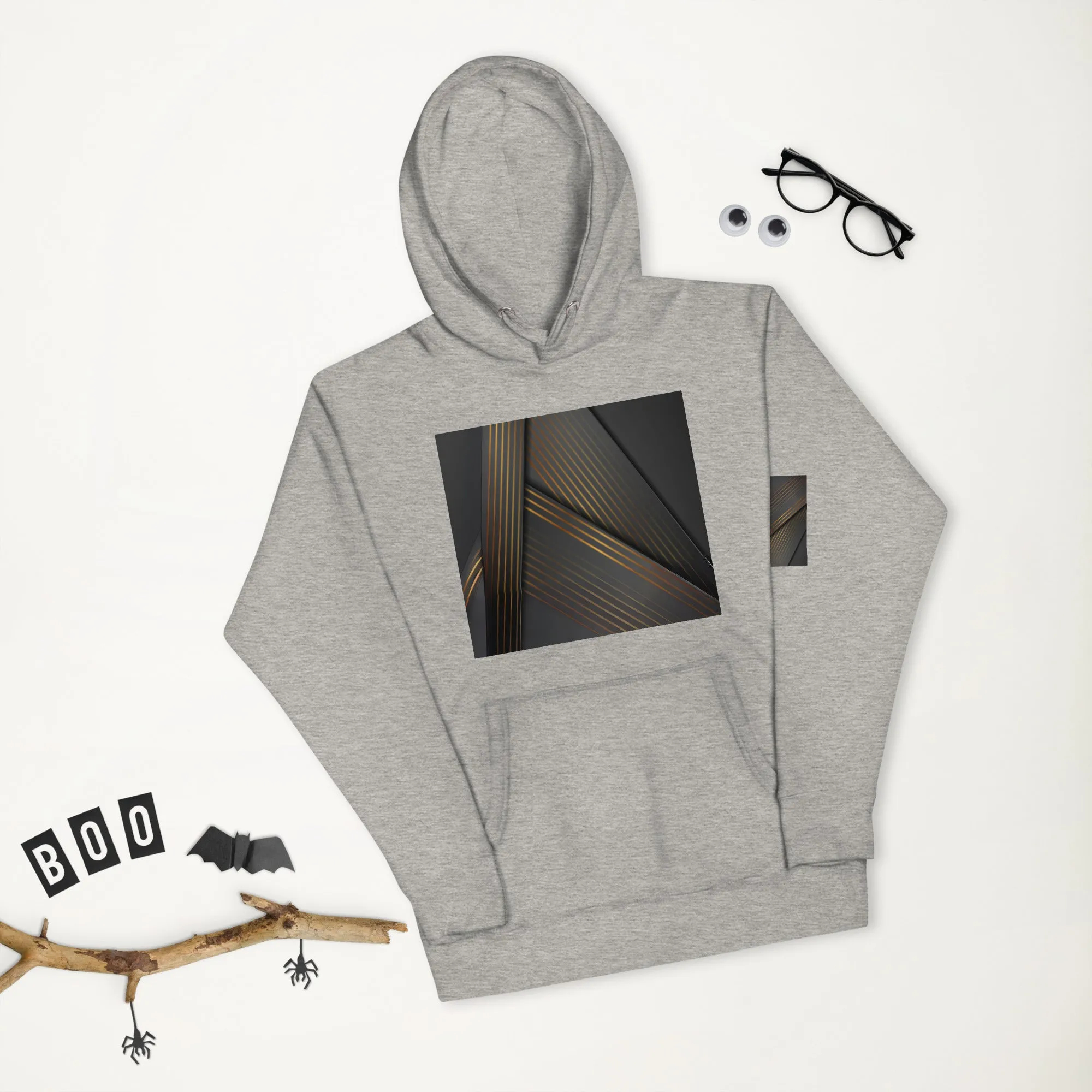 Elevate Your Style with Our Unisex Hoodie - Black & Gold Triangle Print