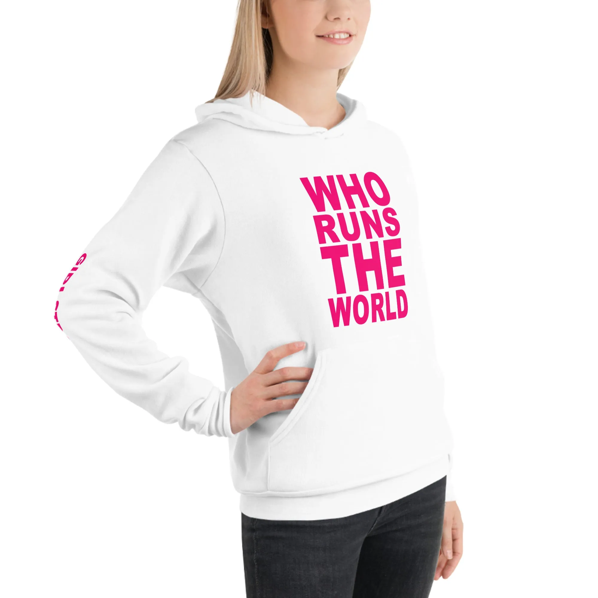 EVERYDAY FLEECE, COZY CHIC HOODIE WHITE - WHO RUNS THE WORLD