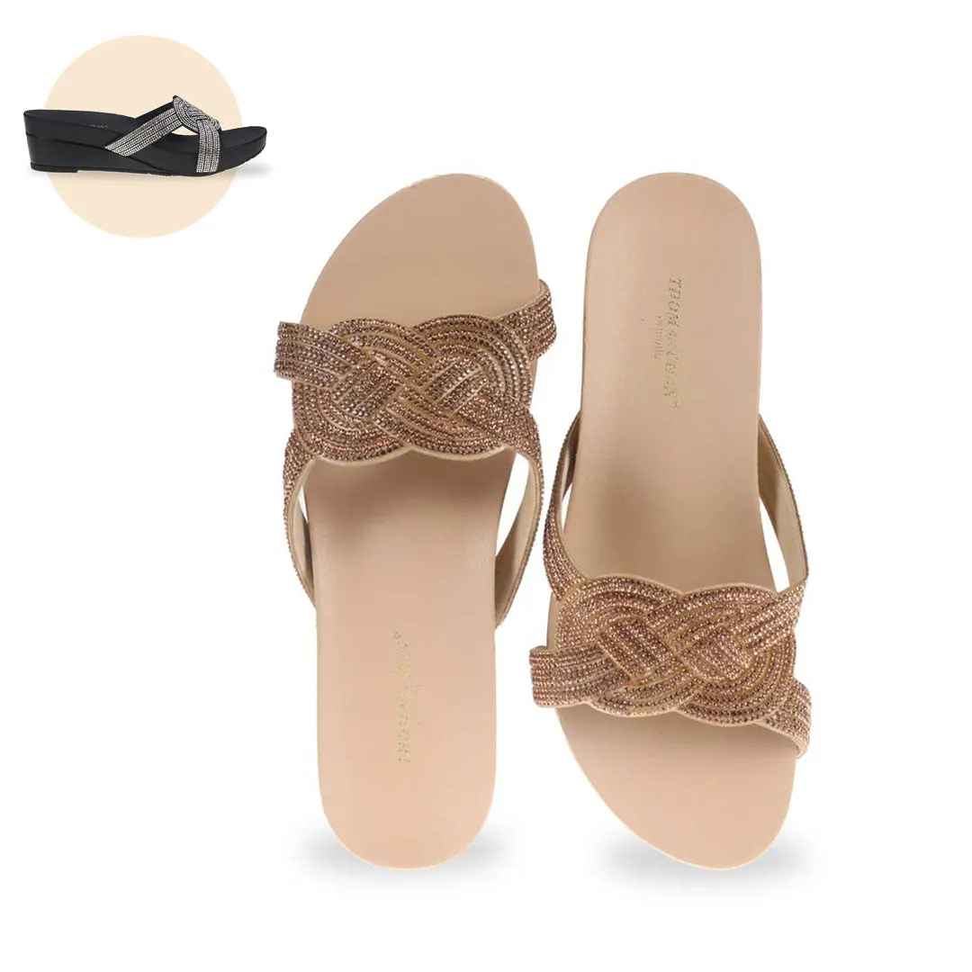 [EXTRA 20% off at cart] Diamond Knot-Decor Slide on Sandals