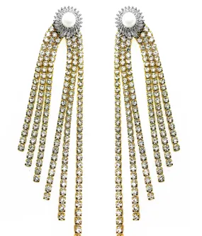 FAUX PEARL STUD GLASS CRYSTAL FRIGNE DROP EARRINGS