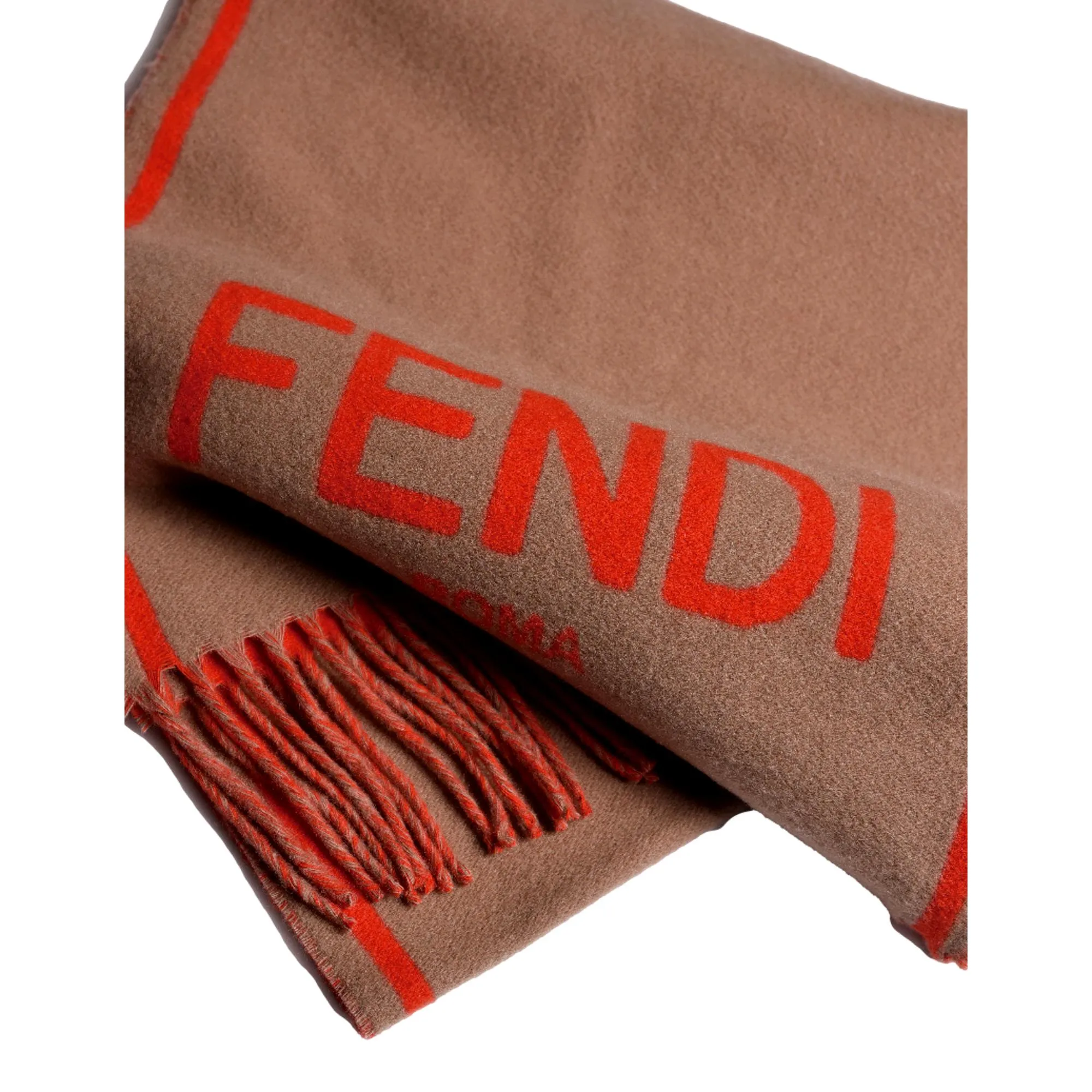 Fendi Roma Cashmere Scarf Beige Orange Logo