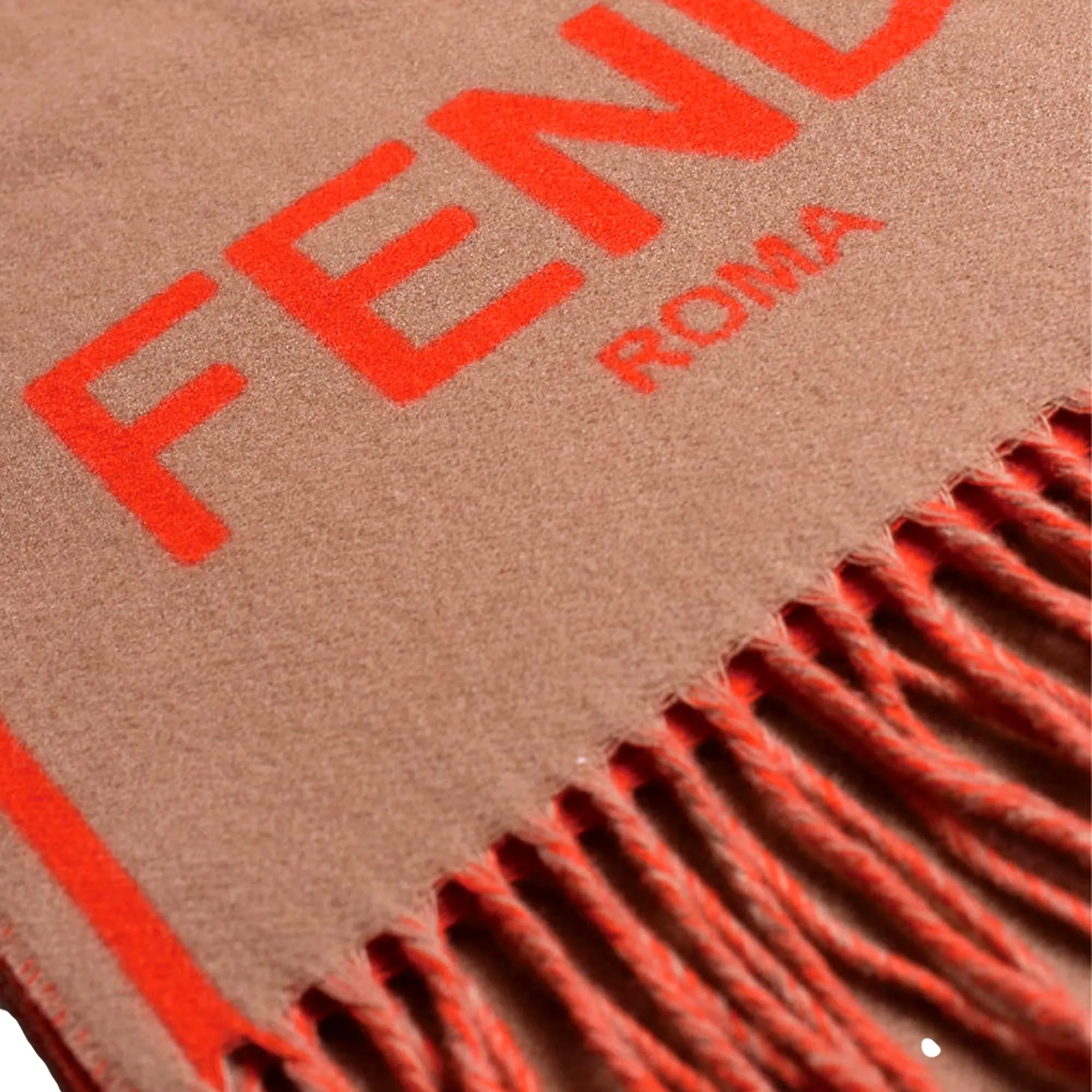 Fendi Roma Cashmere Scarf Beige Orange Logo