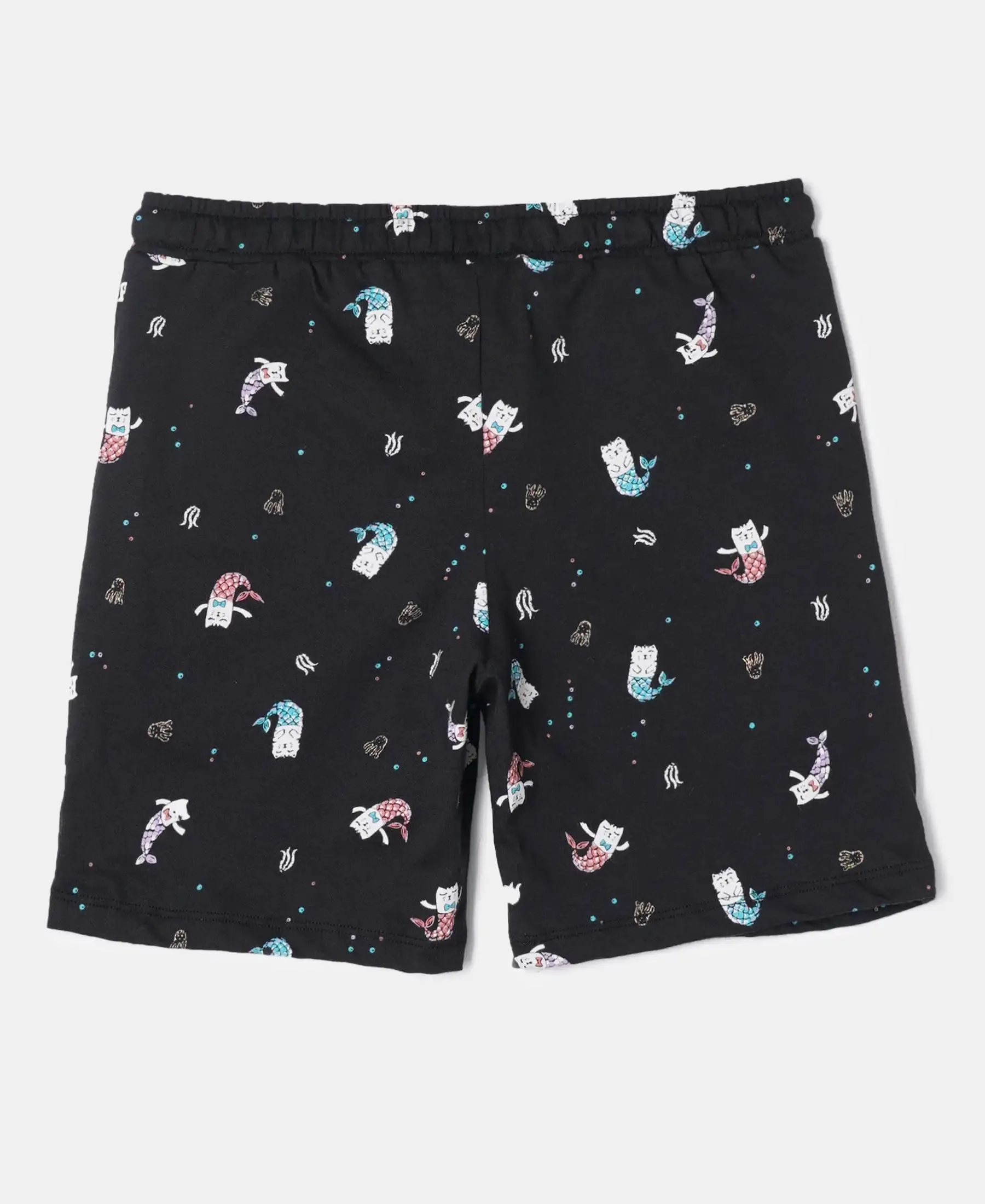 Girl's Super Combed Cotton Printed Shorts - Black Printed