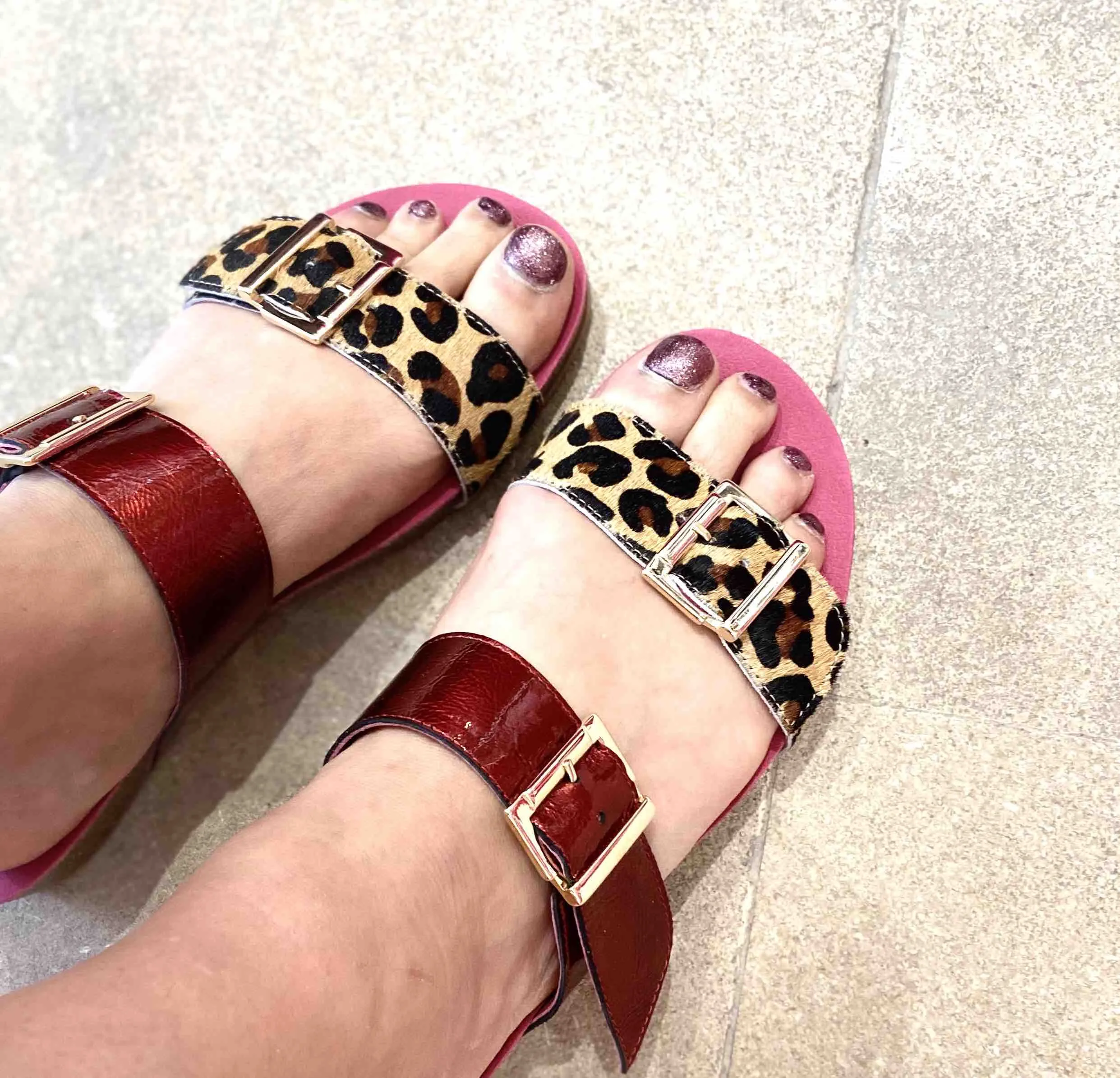 Je T'aime- Leopard Red- flat cork sandal