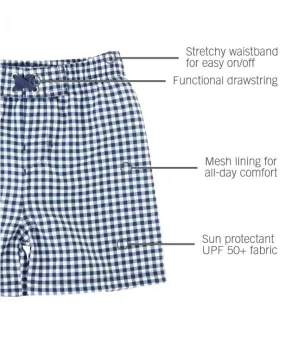 Navy Gingham Swim Trunks