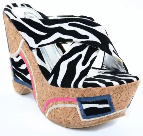 Patchwork Zebra Cross Band Platform Wedges Sandals