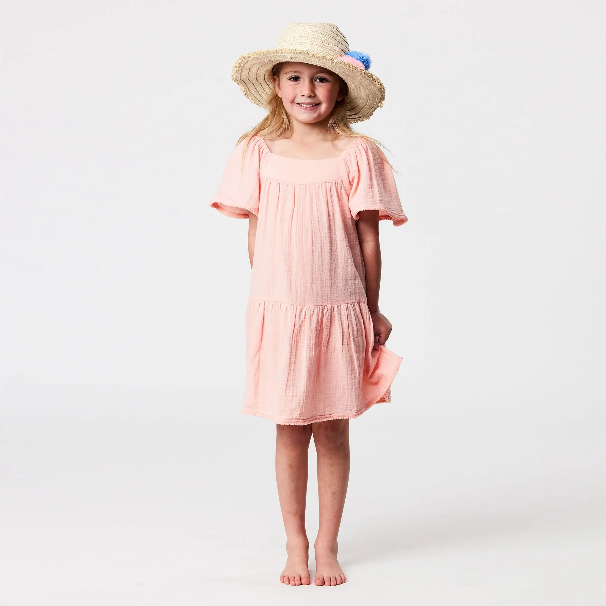 Peach Flutter Sleeve Dress