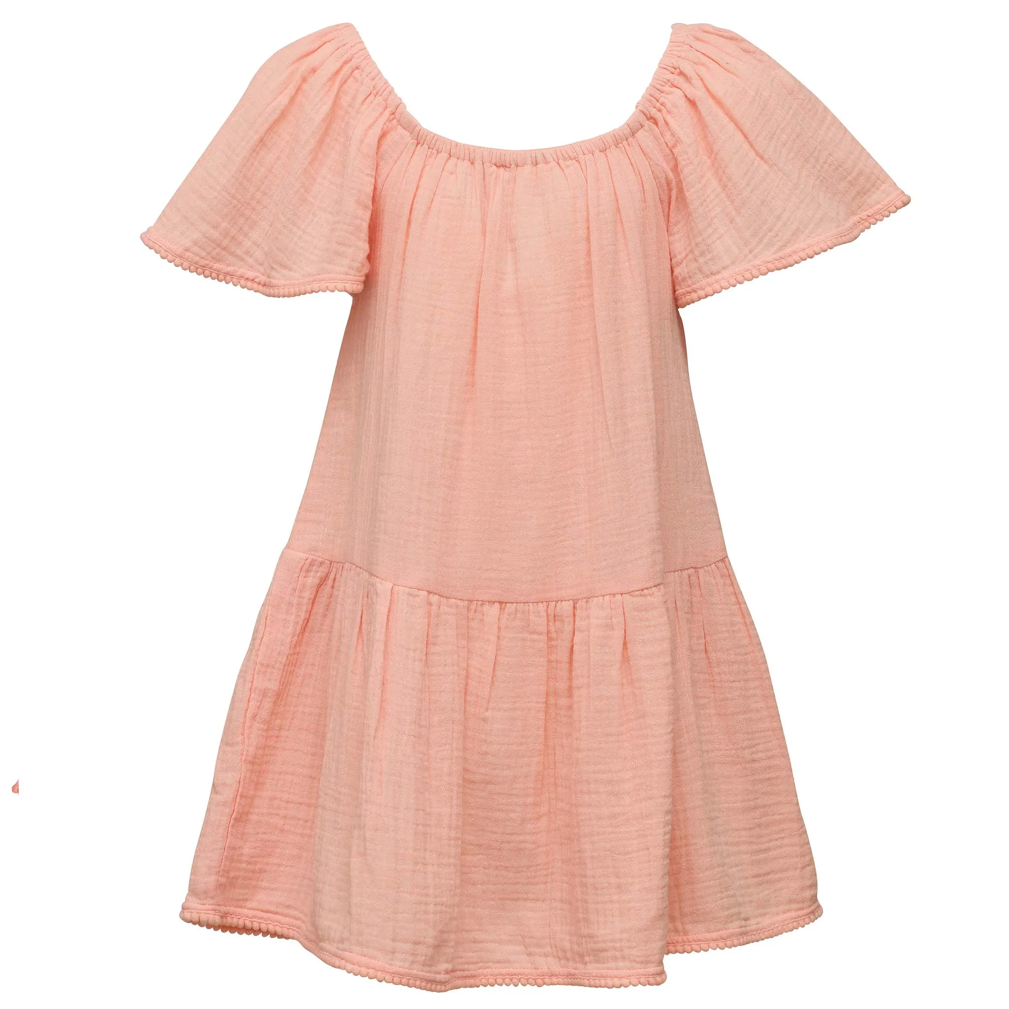 Peach Flutter Sleeve Dress