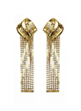 RHOMBUS WITH CRYSTAL EMBELLISHED FRINGE EARRINGS