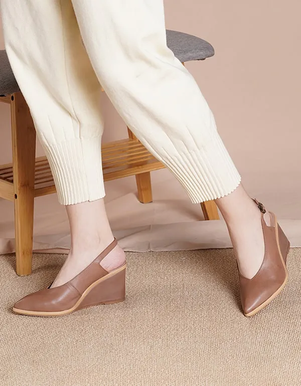 Spring Summer Pointed Head Buckle Wedge Sandals