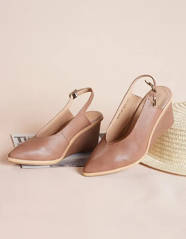 Spring Summer Pointed Head Buckle Wedge Sandals