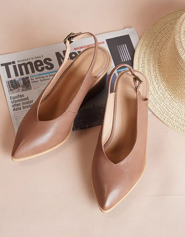 Spring Summer Pointed Head Buckle Wedge Sandals