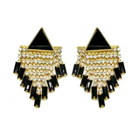 TRIANGULAR STUD DETACHABLE CRYSTAL FRINGE DROP EARRINGS