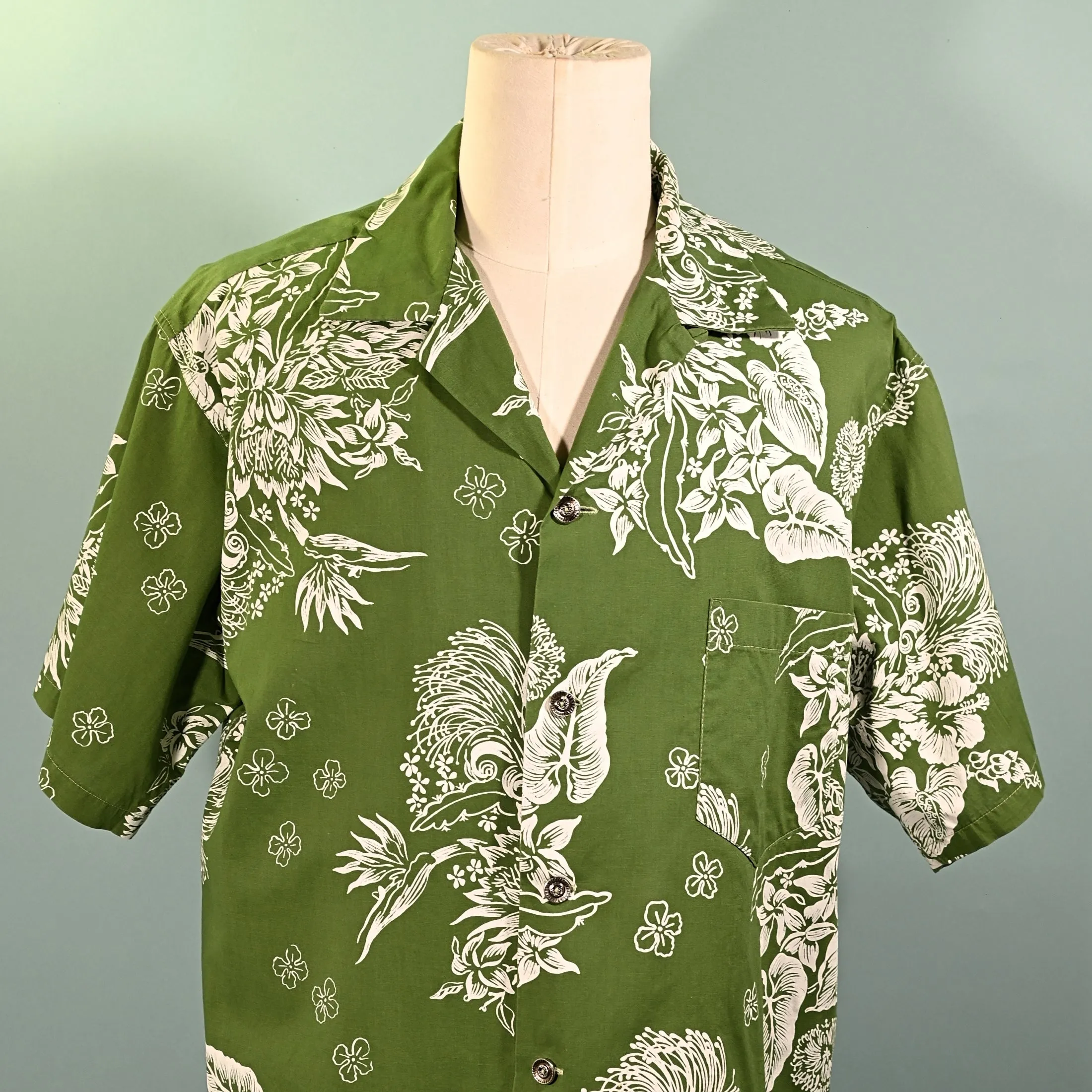 Vintage 50s/60s Hawaiian Shirt, Lei-O-Hawaii Sportswear Floral Print Aloha Shirt L